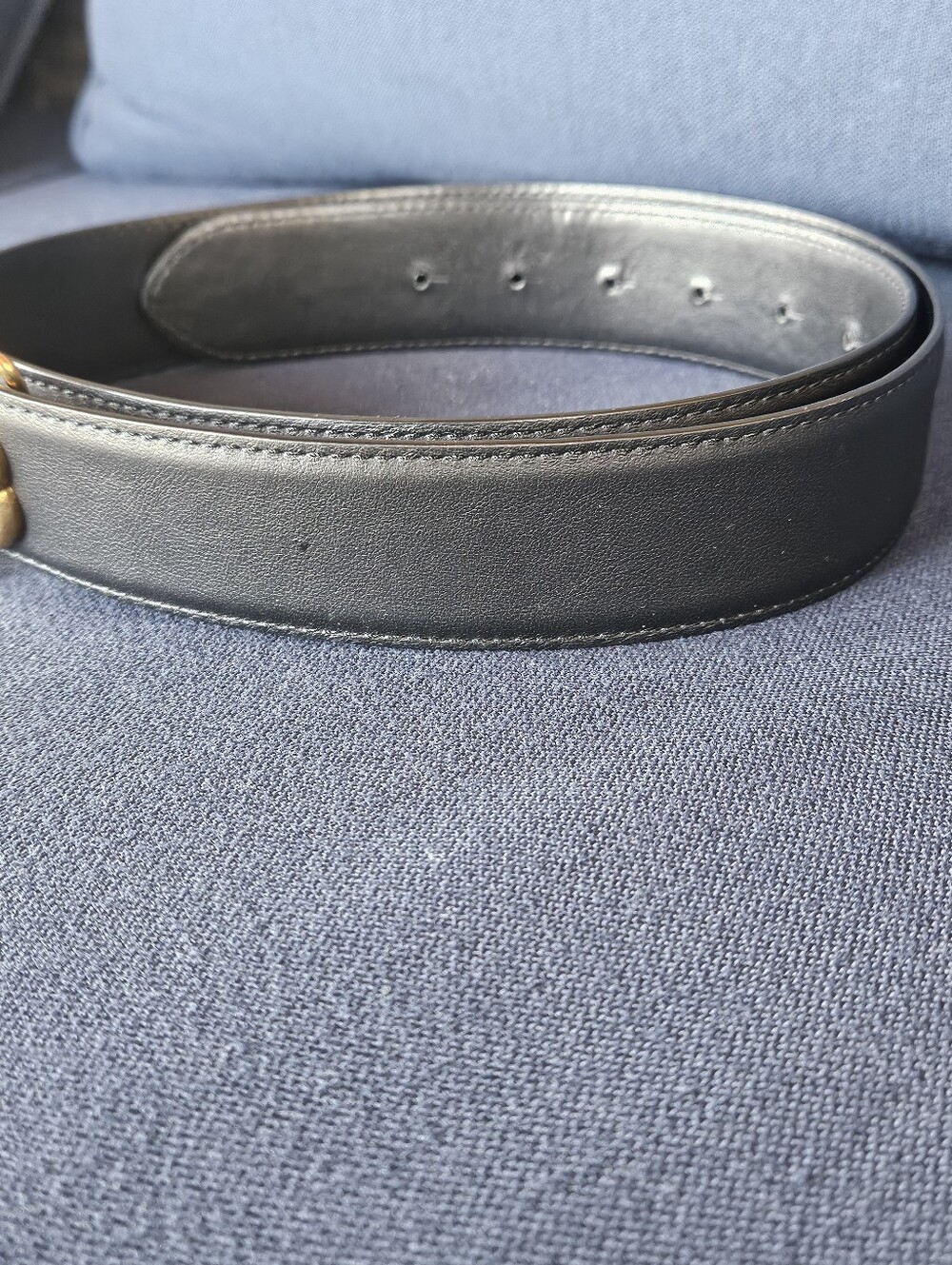 MAJE Clover Logo Black Leather Men’s Belt with Double M Buckle - Picture 3 of 7